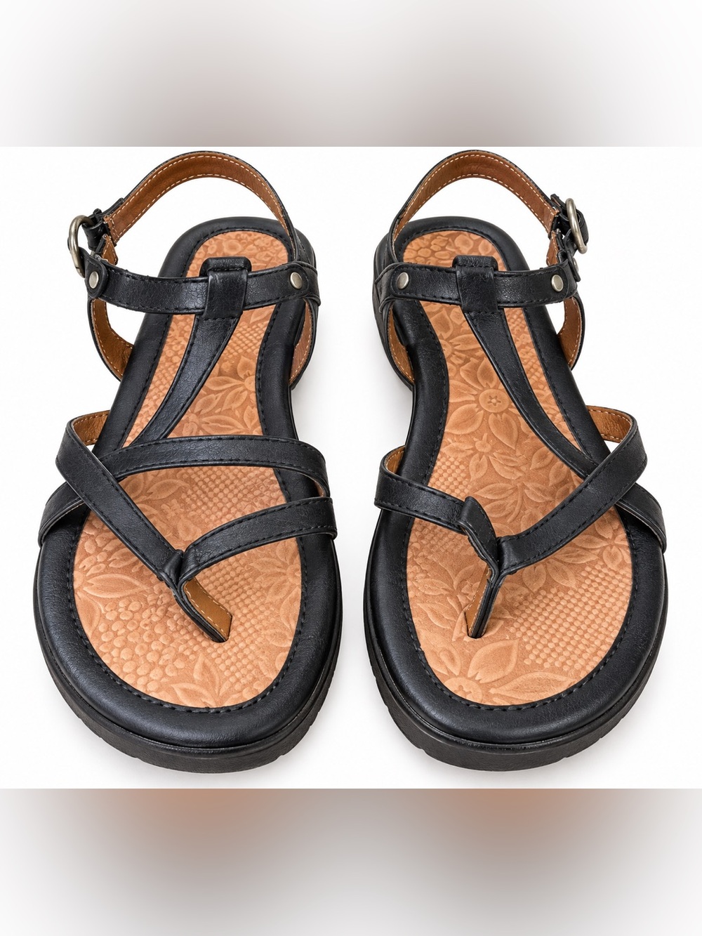 b.o.c. Black and Brown Cross-Strap Thong Gladiator Sandals
